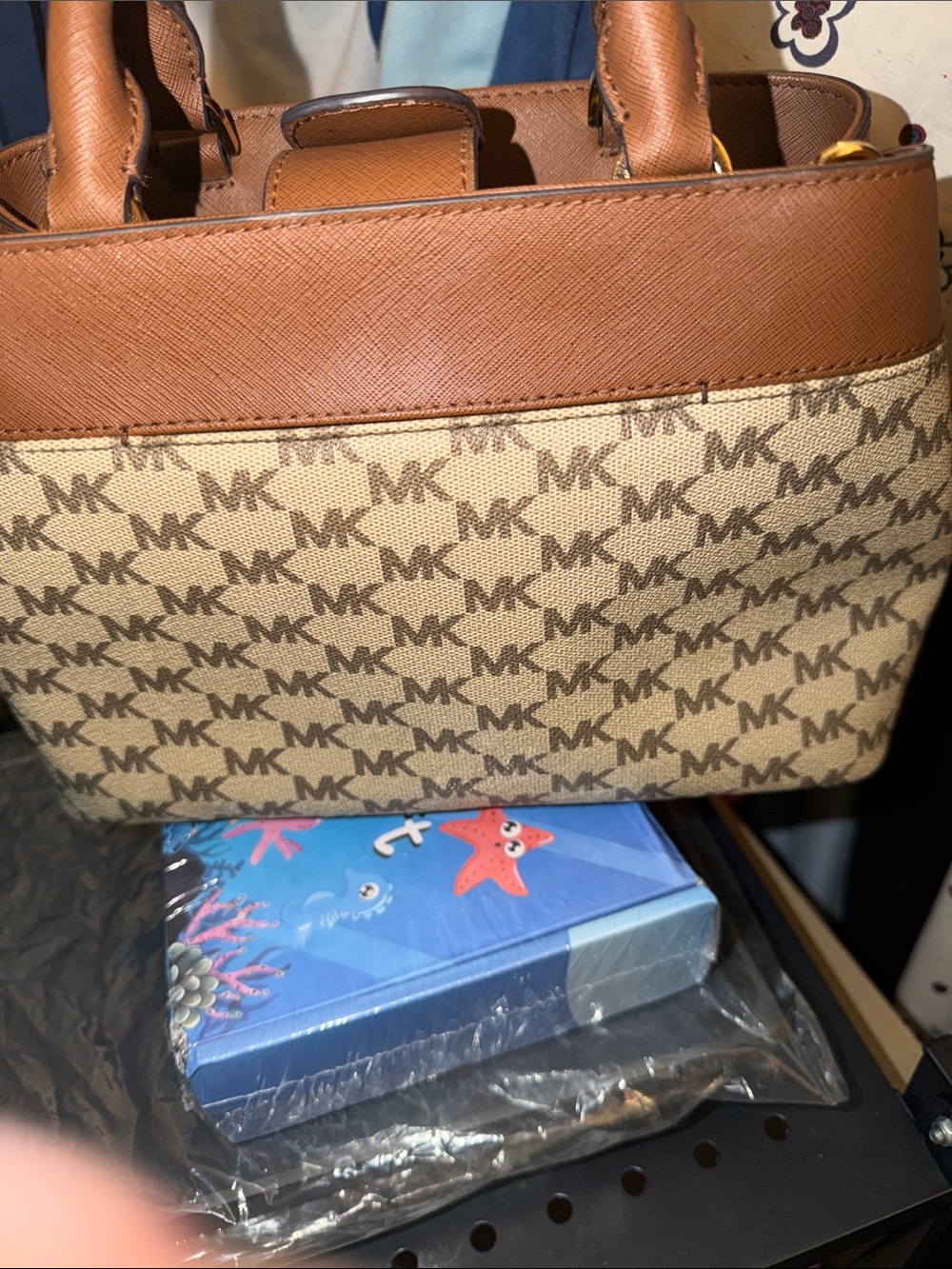 Michael Kors Brown Logo Satchel - Signature MK Print - Picture 6 of 7